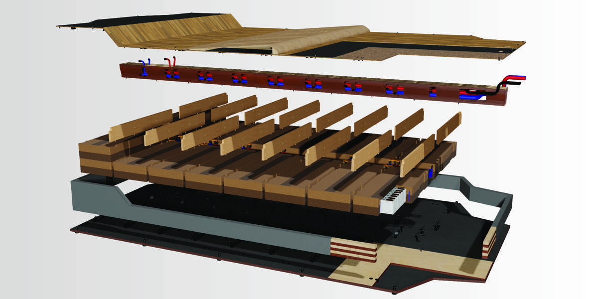 bateria TU Graz con madera y corcho