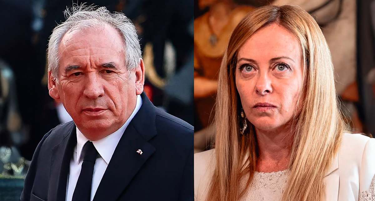 François Bayrou, primer ministro francés, y Giorgia Meloni, presidenta de Italia.