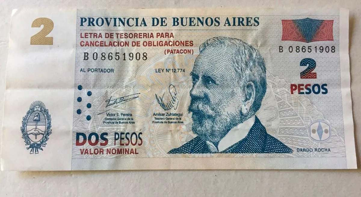 Un billete de dos patacones