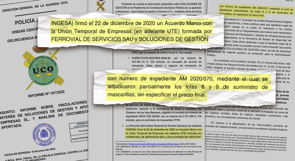 Fragmentos del informe de la UCO sobre el contrato de Ingesa con Ferrovial y Soluciones de Gestión