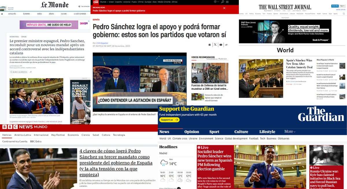 Así reacciona la prensa internacional sobre la reelección de Pedro Sánchez