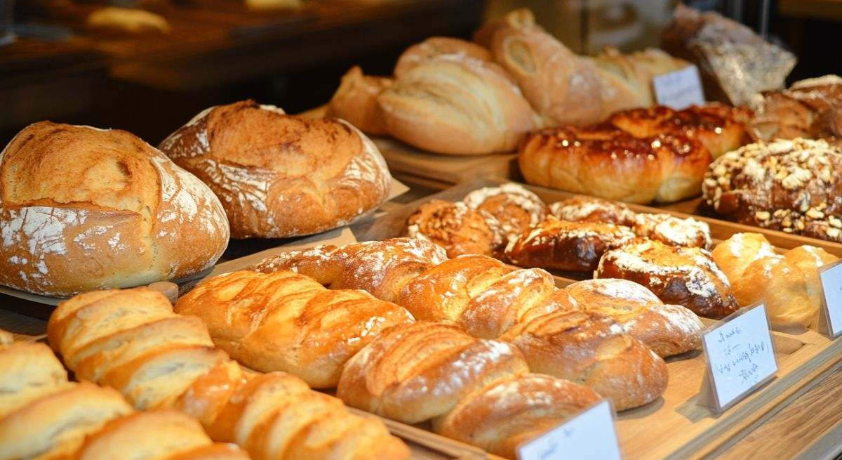 Varios tipos de pan en una panadería