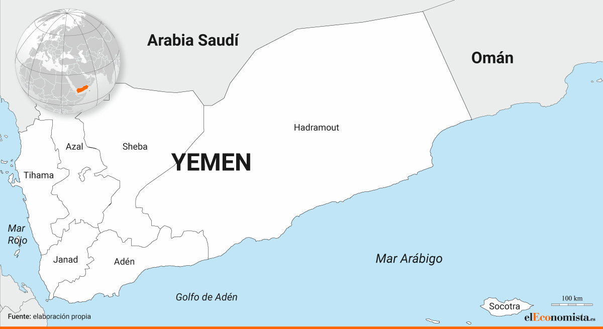 Mapa de Yemen.