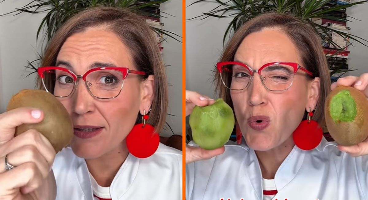 Boticaria García, farmacéutica y nutricionista, sujetando un kiwi