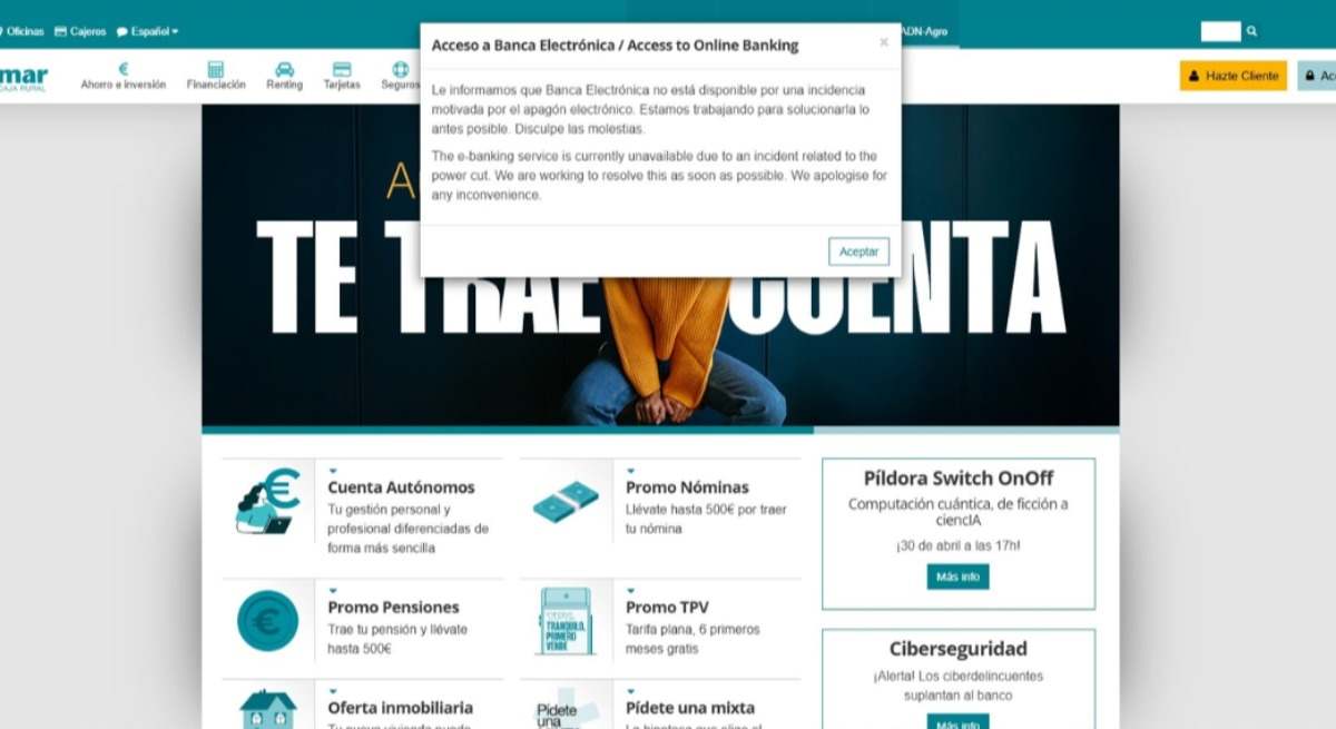 Caída la web de Cajamar.
