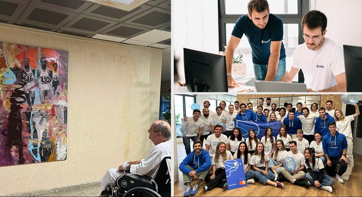 De arriba a abajo: Imagen de la plantilla de Payflow, uno de los hospitales donde está la Fundación (H)Arte y dos trabajadores de Lumio. ISS