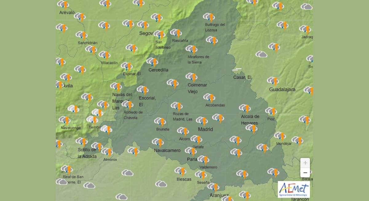 Mapa con la predicción meteorológica de Madrid. / Foto: AEMET