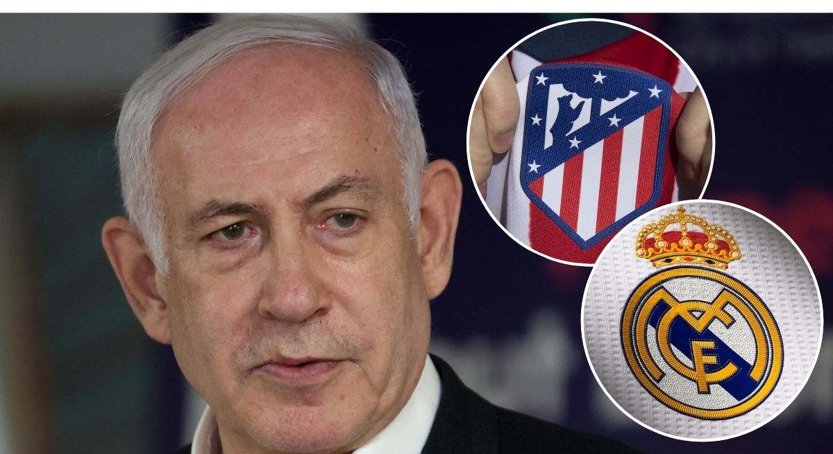 Netanyahu / logo atlético de madrid / Real Madrid 