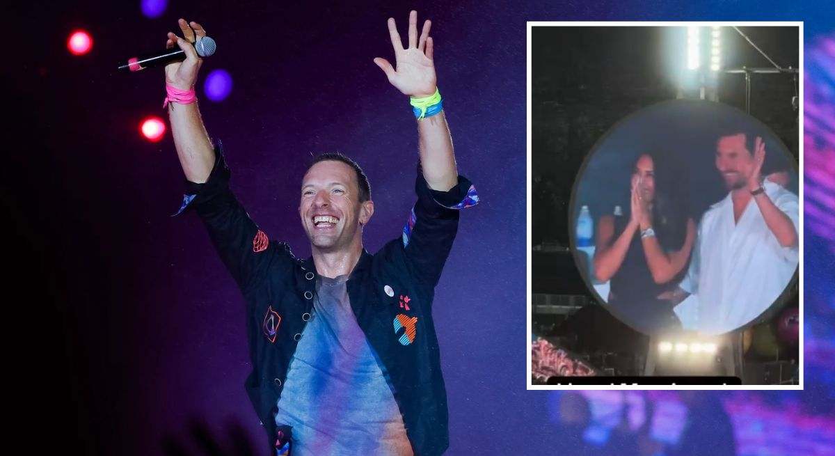 Chris Martin saluda a Messi y su mujer en un concierto de Coldplay