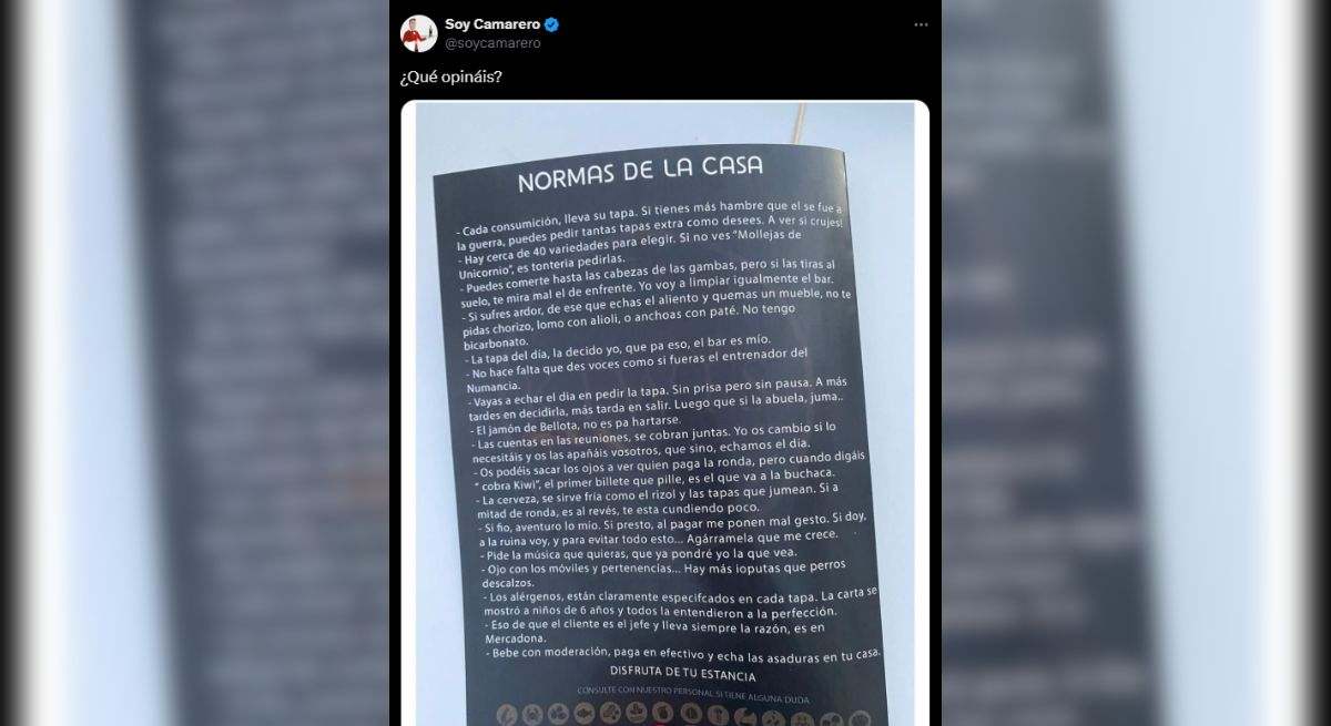 Pide la carta en un bar y al ver las 17 "normas de la casa" se sorprende: "Si no ves 'Mollejas de Unicornio' es tontería pedirlo"