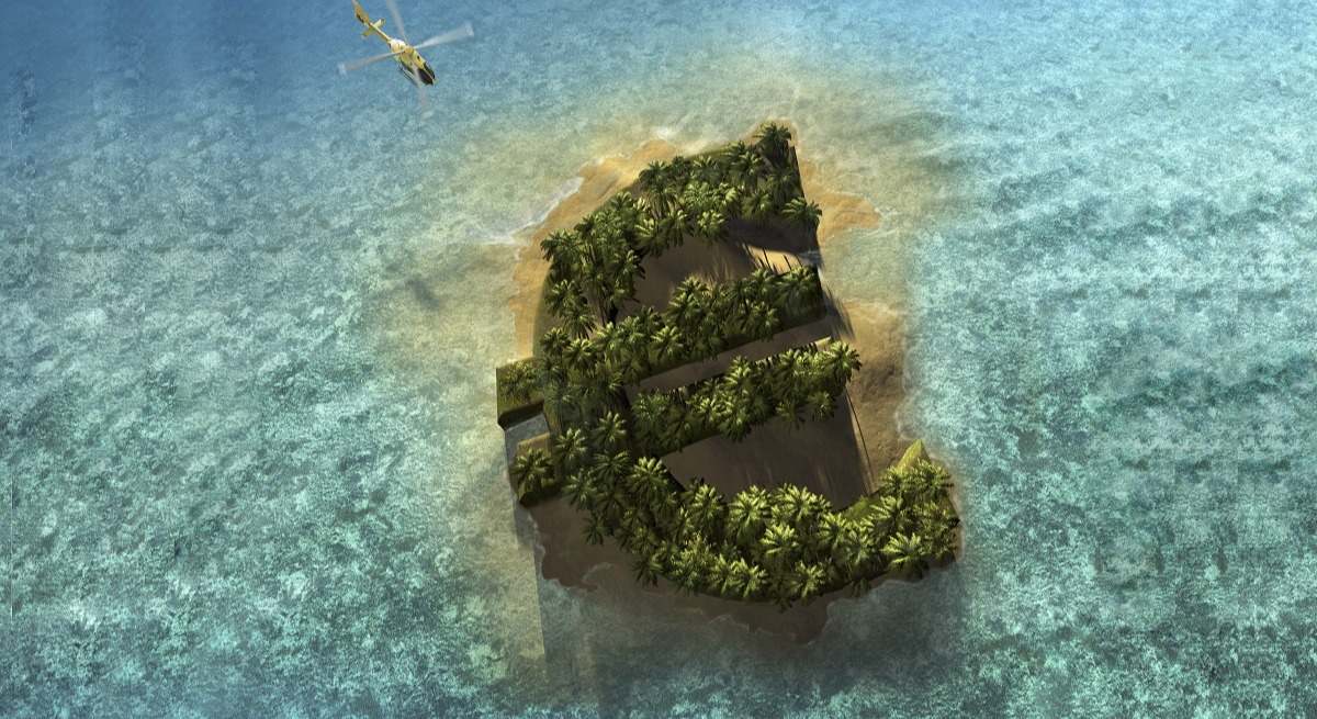 Símbolo del euro en medio del mar