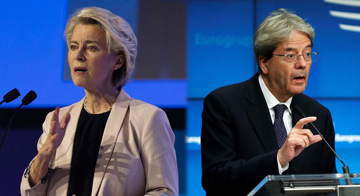 La presidenta de la Comisión Europea, Ursula von der Leyen y el comisario europeo de Economía, Paolo Gentiloni.