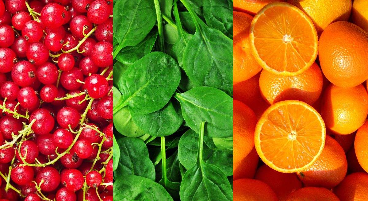 Grosella, espinacas y naranjas