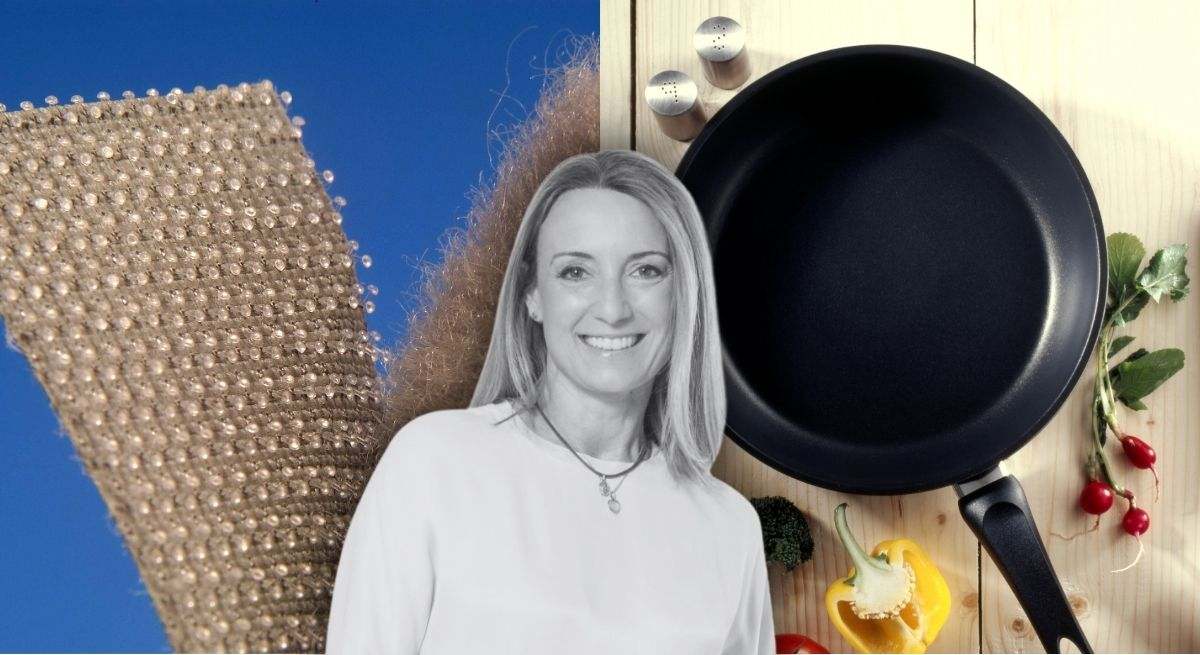 Patricia Ramírez, psicóloga, junto con la imagen de fondo de un velcro y de una sartén de teflón