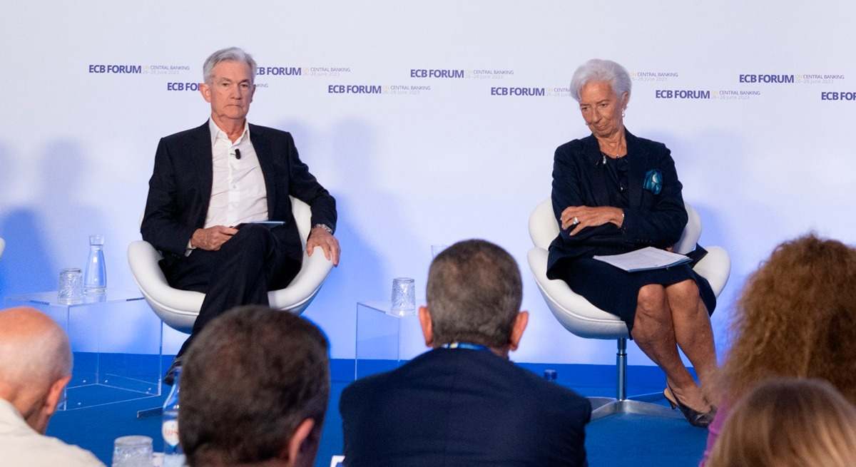 Christine Lagarde y Jerome Powell, en Sintra