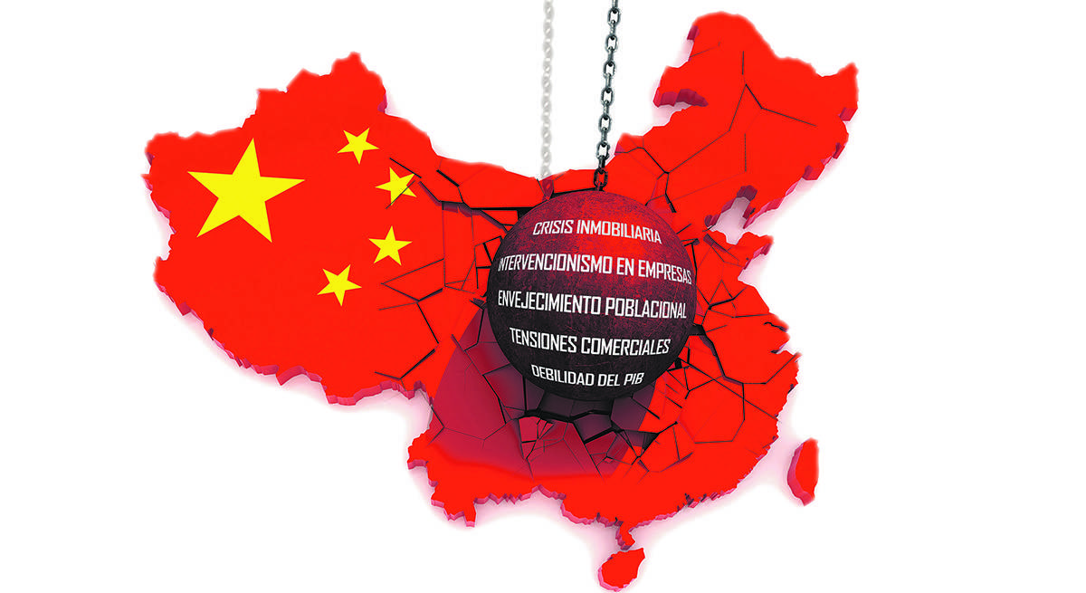 ilustracion con los cinco factores que golpean la economia china 