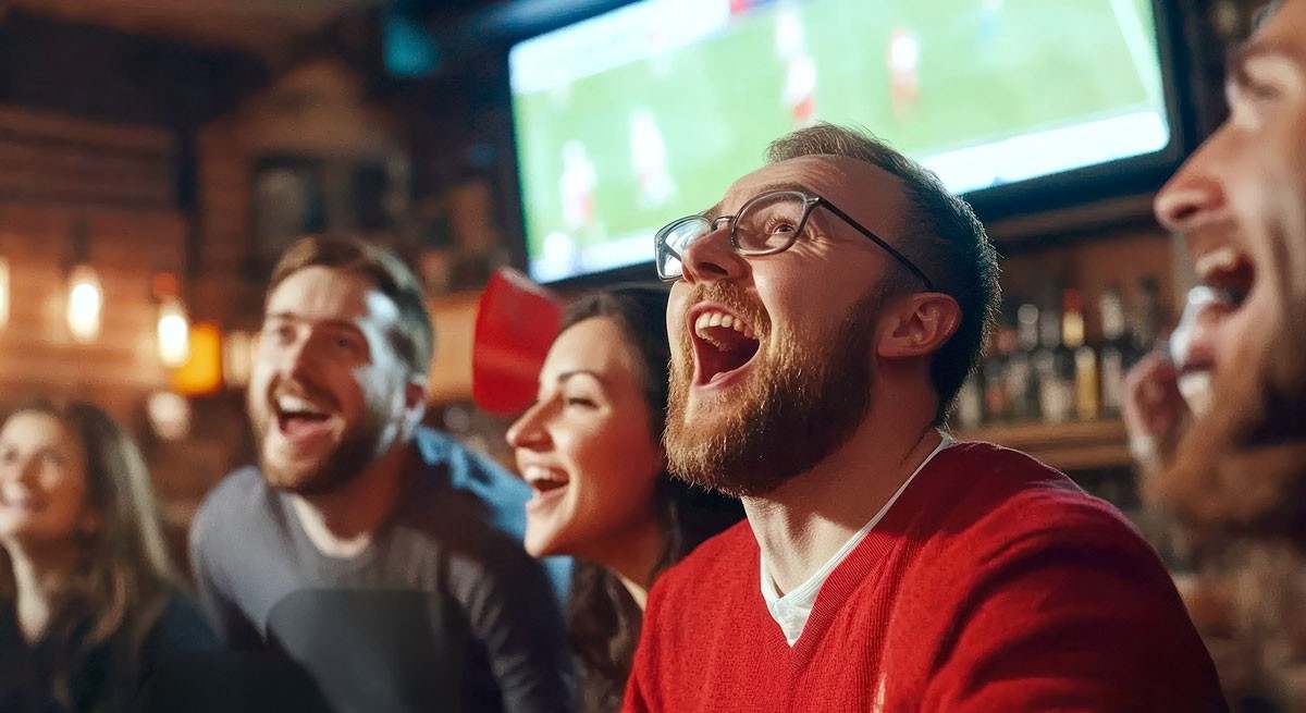 Clientes viendo el fútbol en un bar