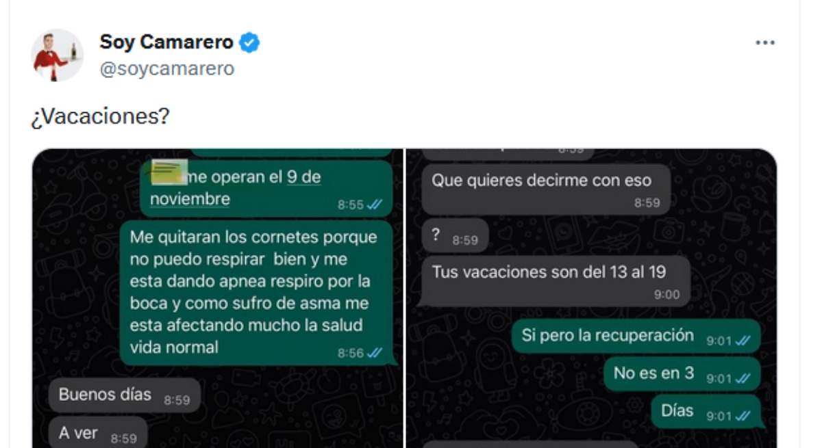 Captura de la cuenta de X de Soy Camarero.