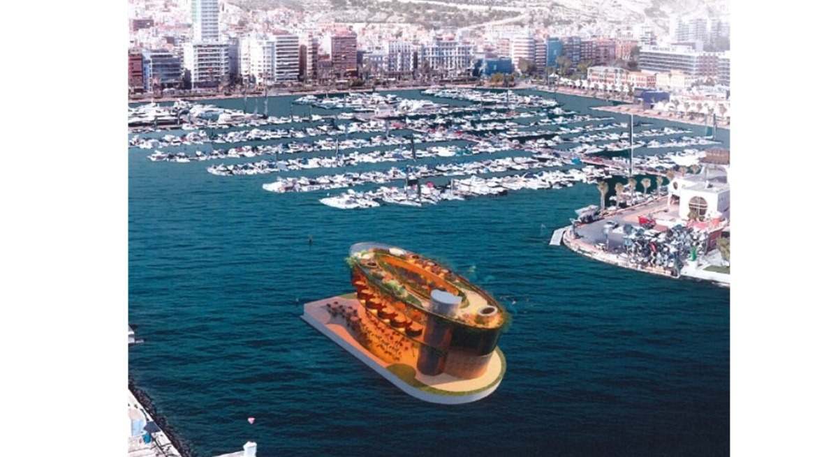 Recreación de como sería la isla frente a la fachada marítima de Alicante.