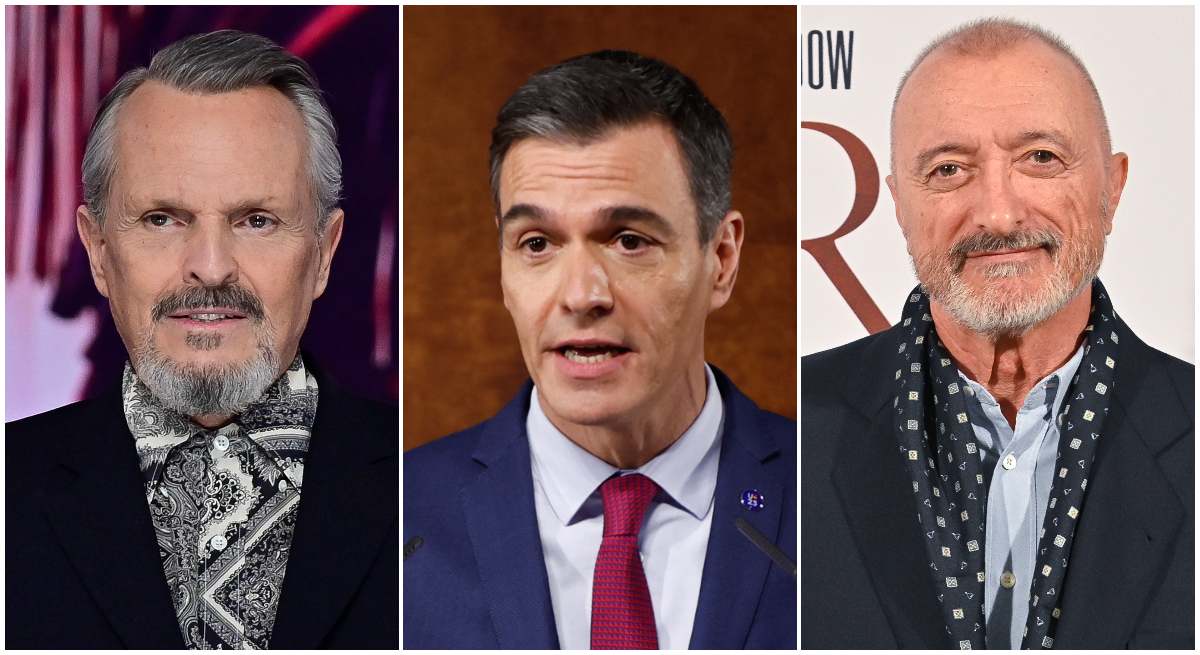 Miguel Bosé, Pedro Sánchez y Arturo Pérez-Reverte