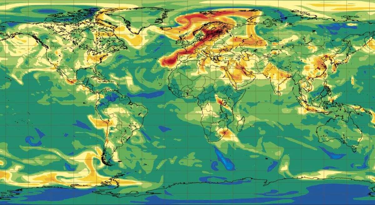 Mapa de las previsiones de dióxido de azufre. / Foto: ECMWF