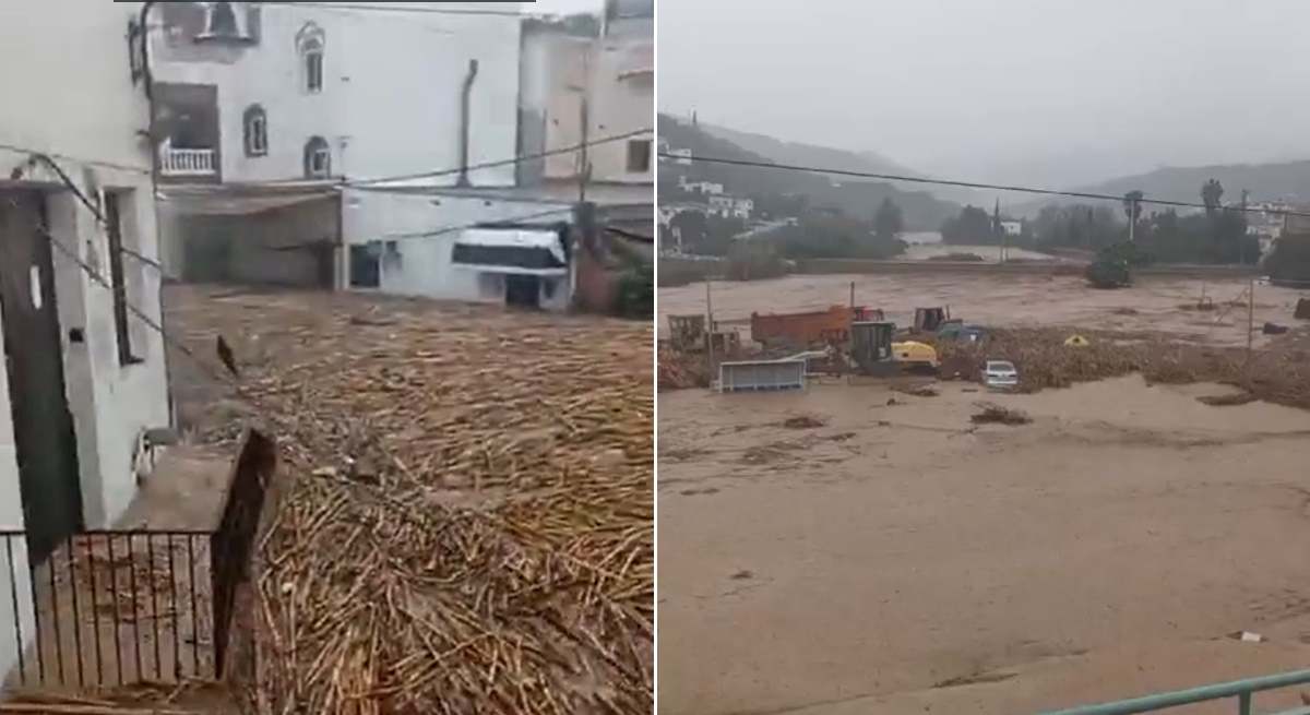 Varias capturas de pantalla de las inundaciones causadas por el río en Benamargosa