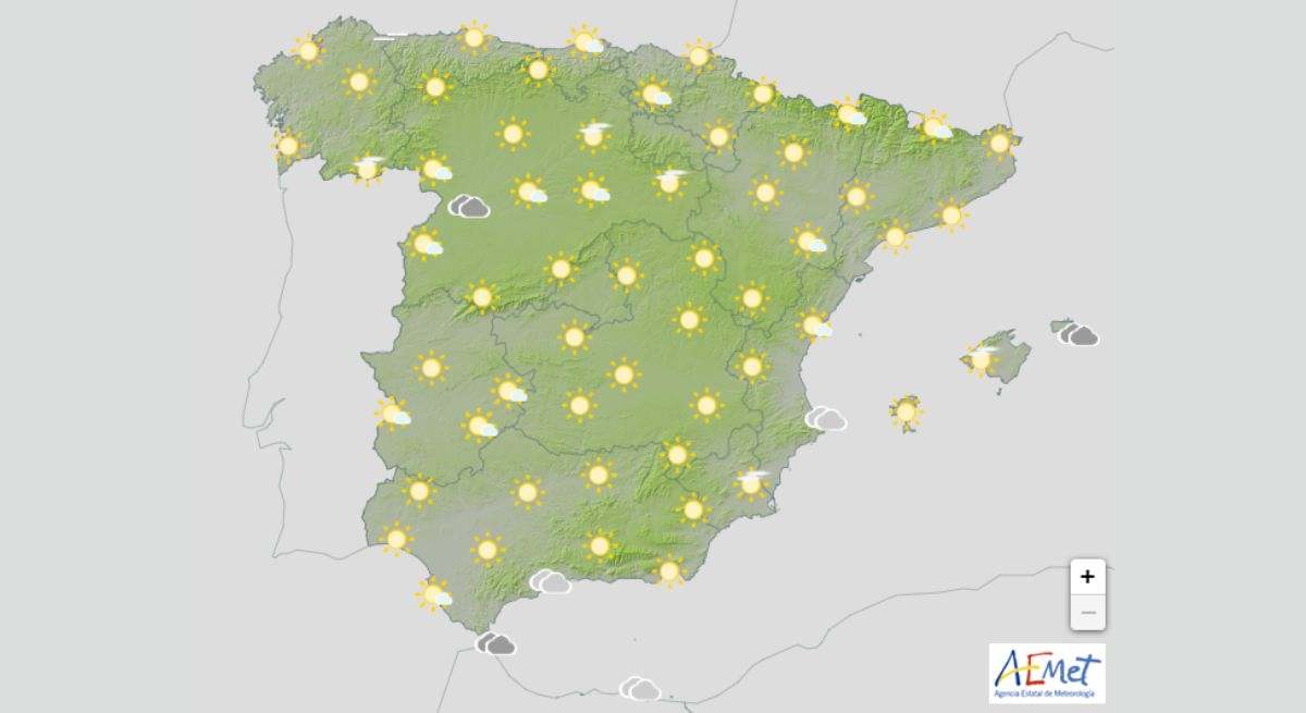 Mapa de la predicción meteorológica en España./ Foto: Aemet