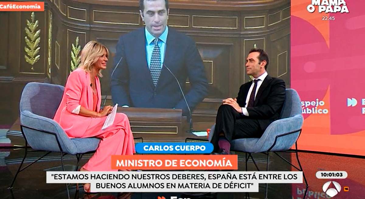 Susanna Griso junto al ministro de Economía, Carlos Cuerpo.