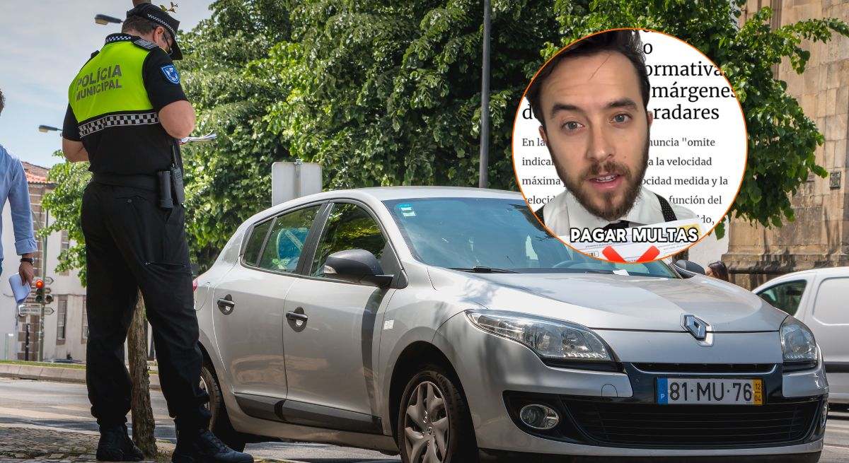 Montaje policía municipal poniendo una multa y un abogado explicando el truco