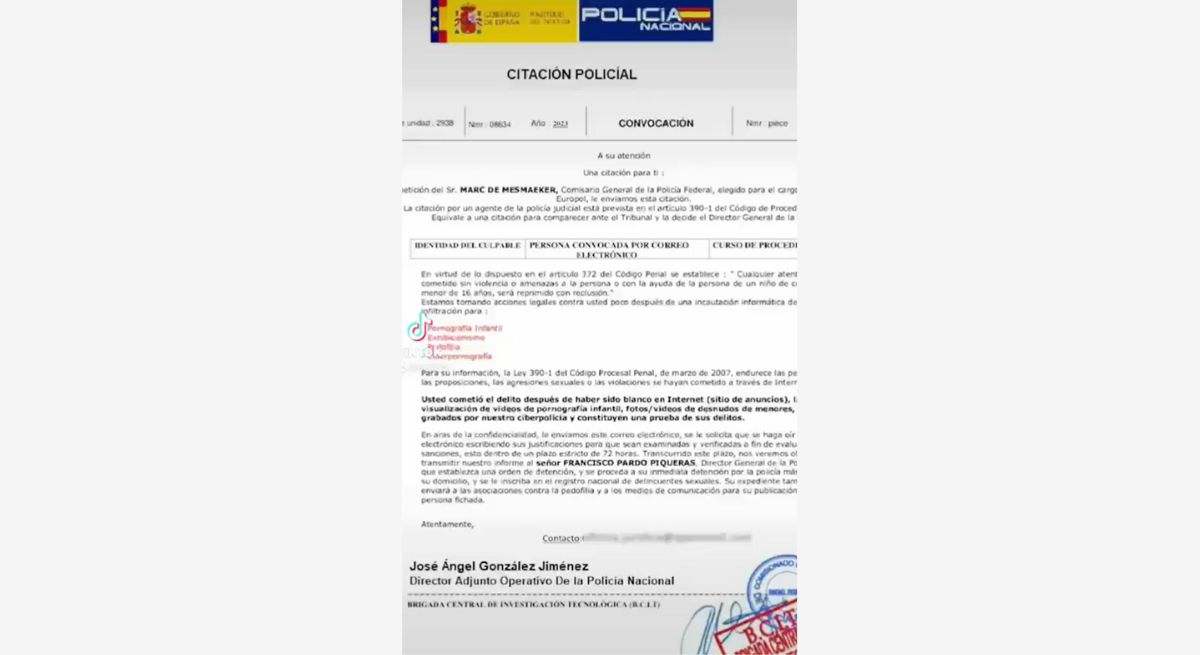 Correo electrónico que suplanta a la Policía Nacional. / Foto: X - @policia
