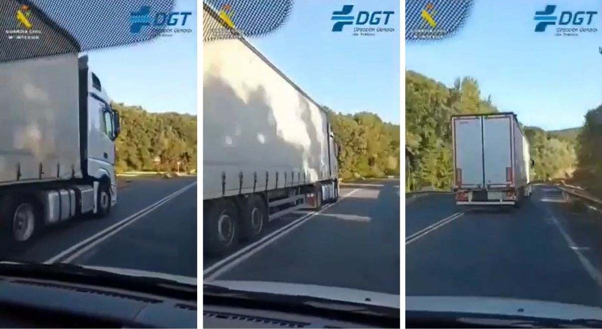 Camión adelantando en línea continua