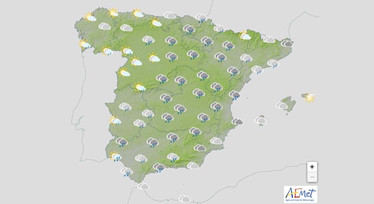 Mapa de España con las lluvias por la borrasca Nuria. / Foto: AEMET