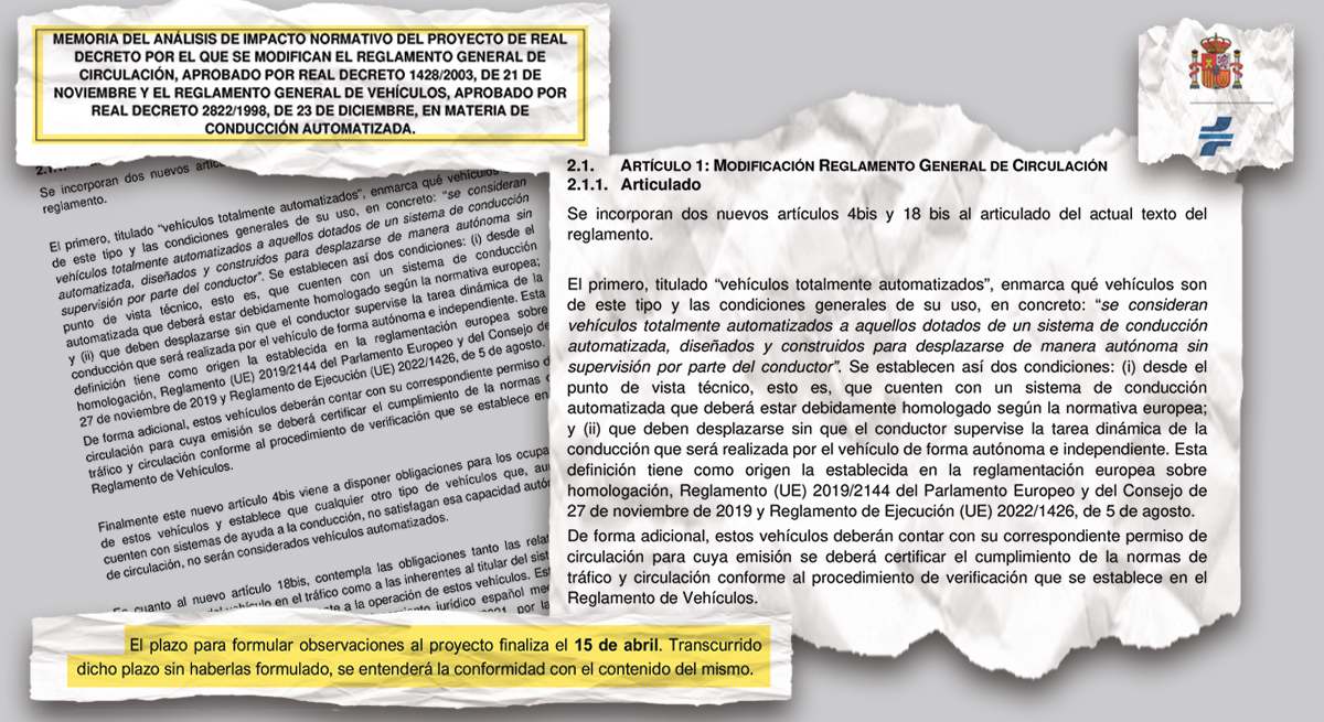 Extracto del borrador del Real Decreto para la modificación del Reglamento General de Circulación y el de Vehículos