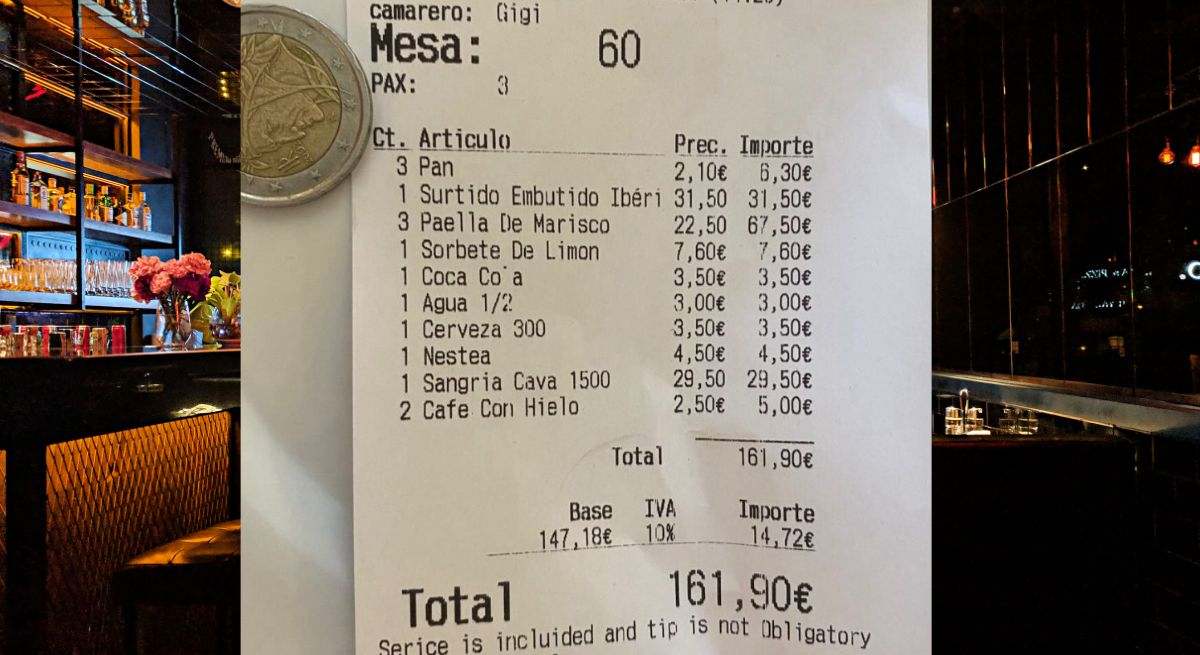 Ticket de un bar en España