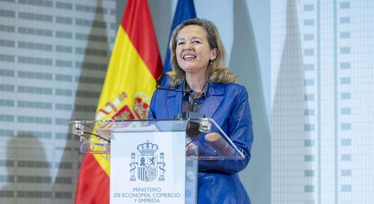 Nadia Calviño, en su despedida como vicepresidenta y ministra de Economía.