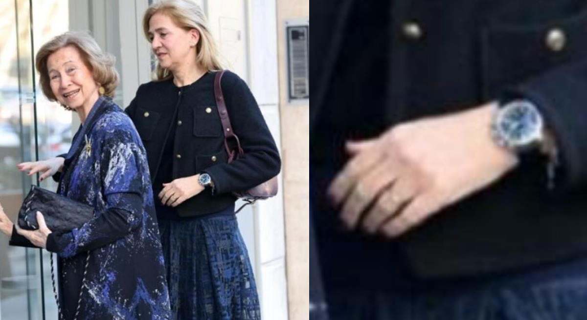 La infanta Cristina y la reina Sofía, y detalle de su anillo