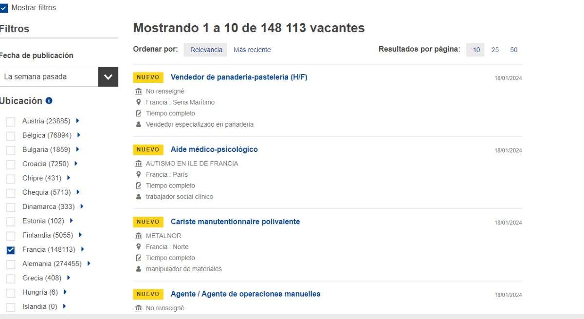 Buscador de ofertas de empleo de EURES. / Foto: EURES