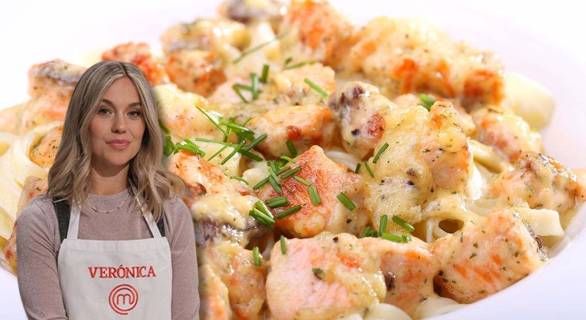 Verónica Gómez y un plato de pasta con salmón