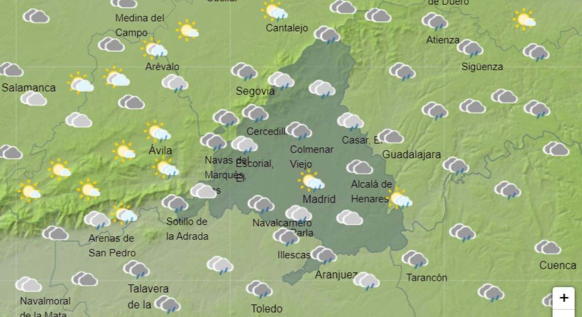 Mapa de la predicción del tiempo en Madrid para el fin de semana. / Foto: AEMET
