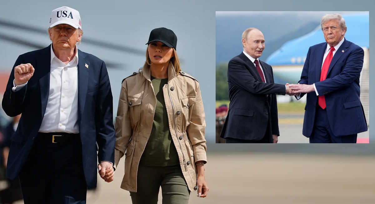 Melania con su marido y Putin y Trump este viernes en Alaska