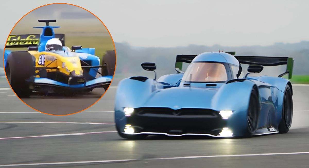 Montaje del McMurtry Spéirling y el Renault R24, ambos en el circuito de Top Gear