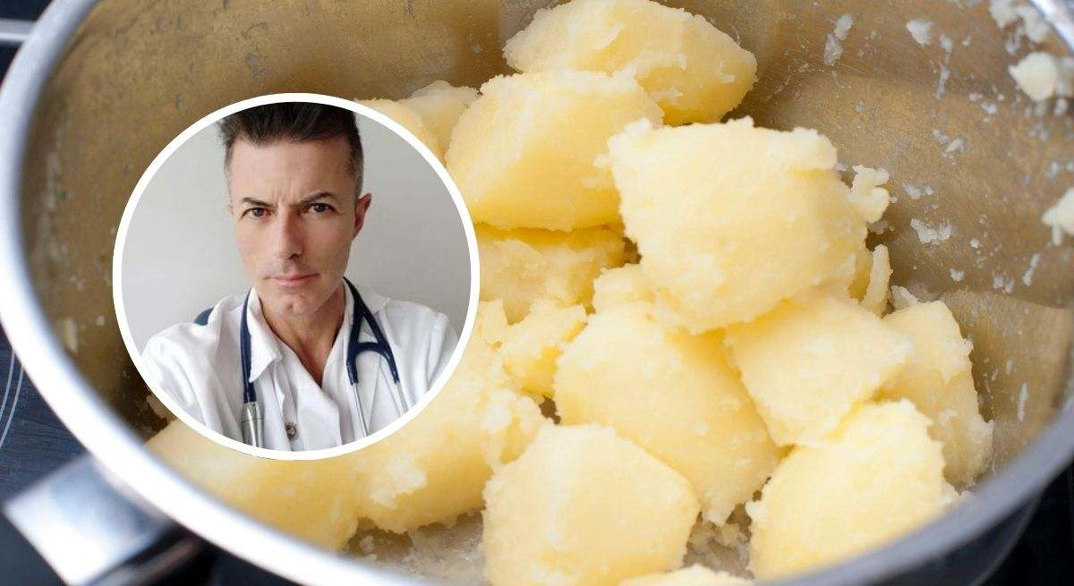 Imagen de Manuel Viso y una olla con patatas cocidas