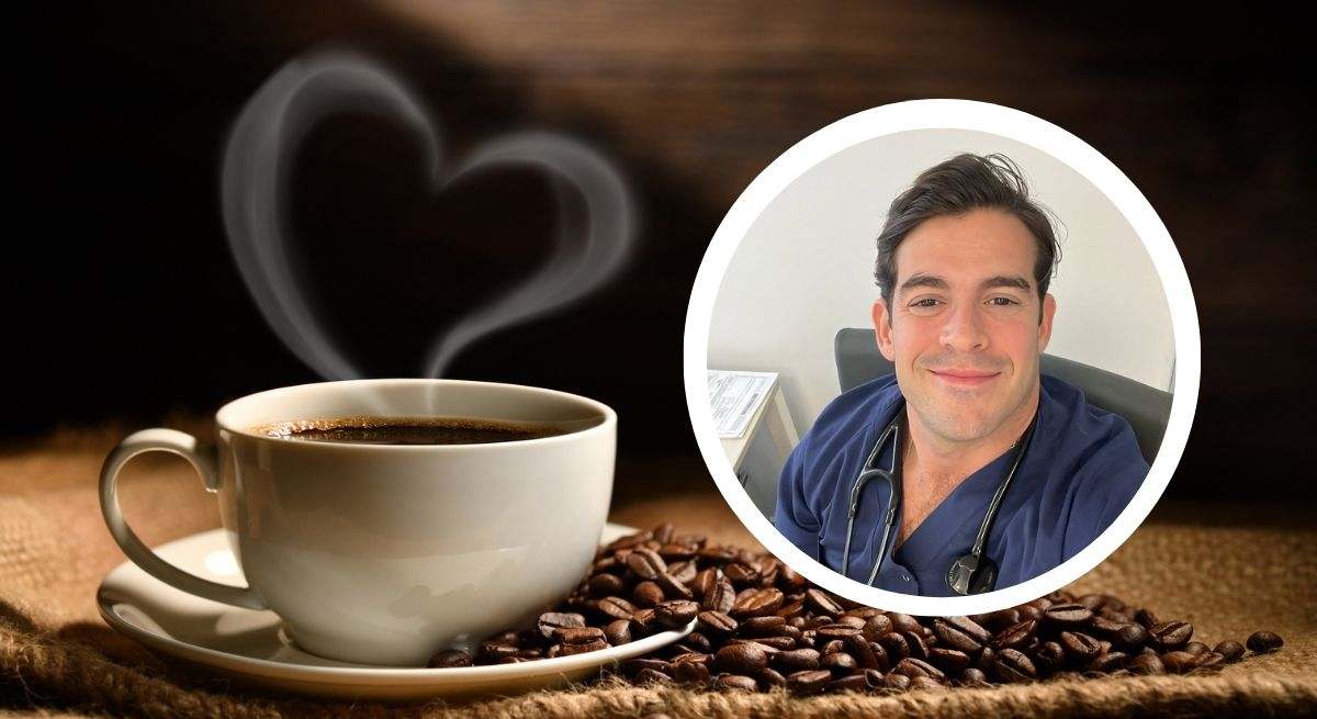 Imagen de la cara del cardiólogo Aurelio Rojas junto con una taza de café