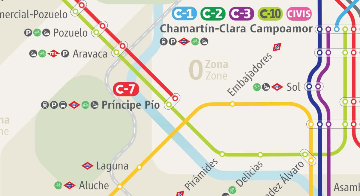 Sección del nuevo plano de Cercanías Madrid