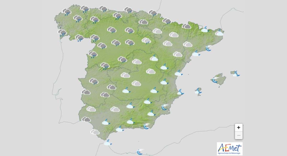Mapa de la predicción del tiempo para el jueves 8 de febrero. / Foto: AEMET