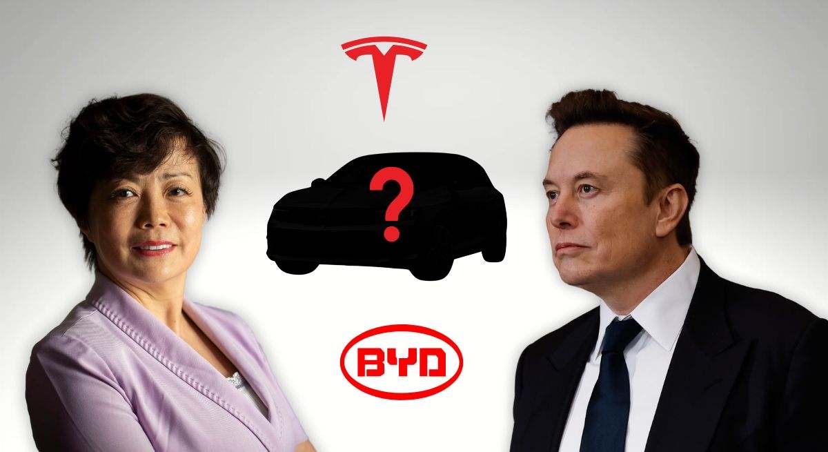 Montaje de Stella Li, vicepresidenta de BYD, y Elon Musk, CEO de Tesla