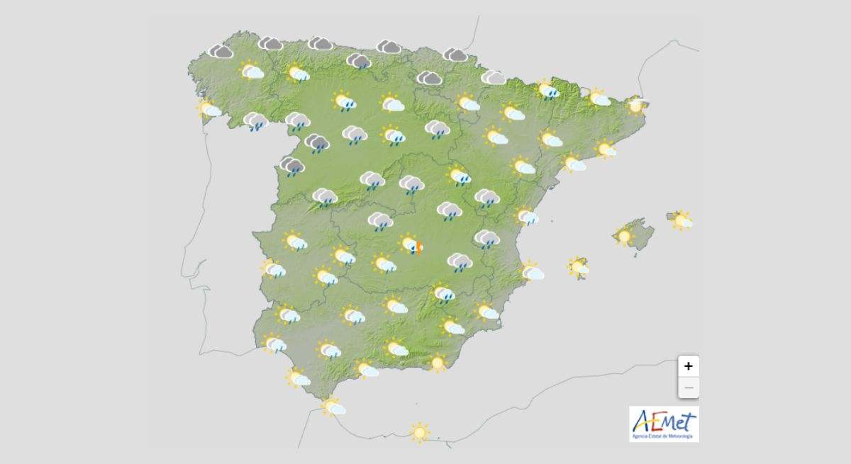 Mapa de la predicción de fuertes tormentas de la Aemet. / Foto: Aemet
