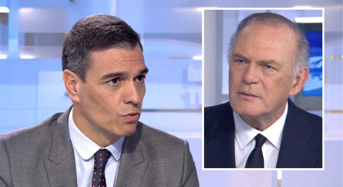 Pedro Sánchez y Pedro Piqueras en Informativos Telecinco