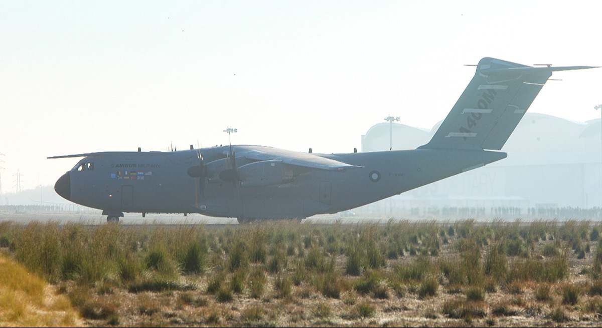 A400M en la pista de Airbus en San Pablo, Sevilla. Ruso
