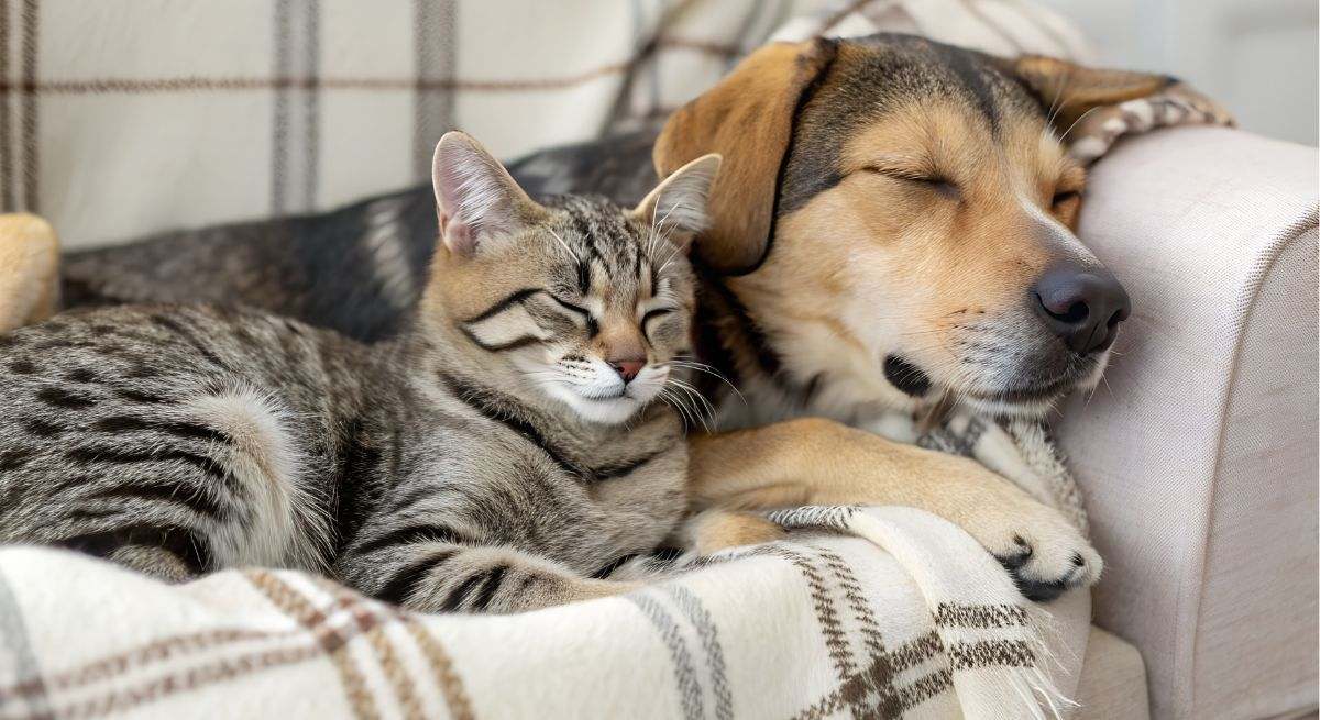 Perro y gato en el sofá